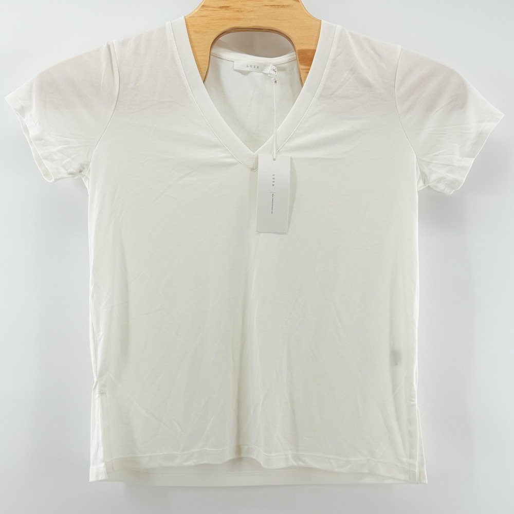 Lush T Shirt Womens Small Ivory White V Neck Modal Blend Lightweight Casual Top